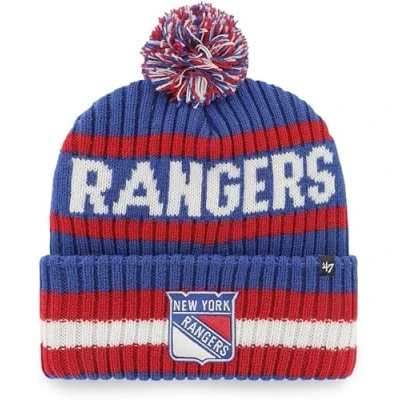Image of 47 NHL Unisex Adult Team Color Officially Licensed Primary Logo Bering Sport Knit Cuffed Pom Beanie Cold Weather Hat, New York Rangers Blue, One size