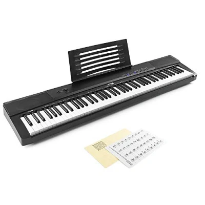 Image of Max KB6 Digital Piano 88 Key Weight Sensitive Electronic Keyboard with Sustain Pedal, USB MIDI, Transpose, Vibrato, Sheet Music Book Holder and Learn to Play Note Stickers