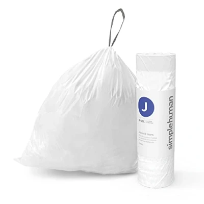 Image of simplehuman CW0411 Code J Custom Fit Bin Liner Bulk Roll Pack, White Plastic (8 Pack of 30, Total 240 Liners)
