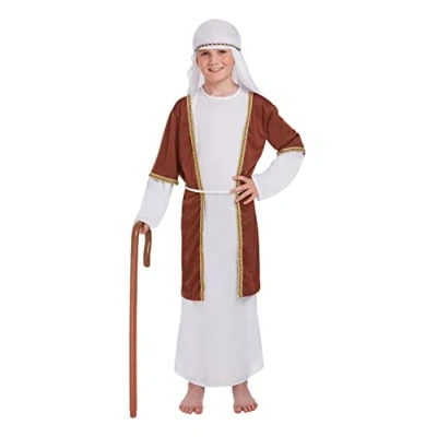 Image of HENBRANDT Children’s White and Brown Shepherd Costume Xmas Joseph Nativity Play Pantomime Fancy Dress Outfit for Kids Christmas Boys (Age 4 6)