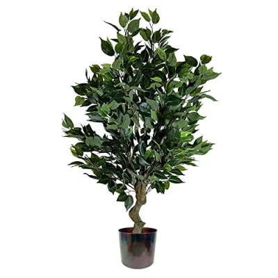Image of Leaf Realistic Artificial Tree with Planter, Mixed Materials, 100cm Bush Ficus Multicolour