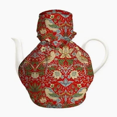 Image of William Morris Strawberry Thief Red Victorian Tea Cosy