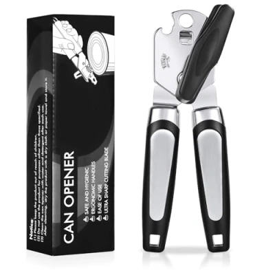 Image of Tin Opener, Lychico 3 in 1Can Opener Handheld Heavy Duty Stainless Steel Can Openers with Multifunctional Bottle Black