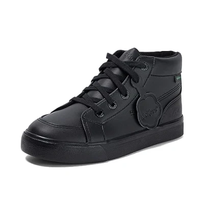 Image of Kickers Junior Unisex Tovni Hi Trainers School Uniform Shoes, Vegan Black, 1 UK