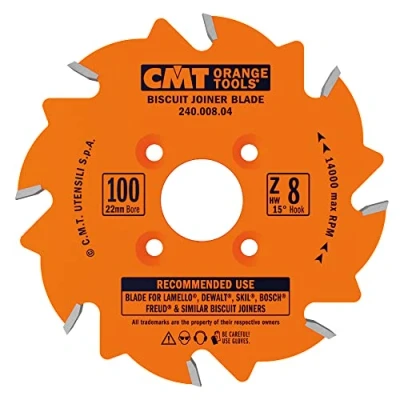 Image of CMT 240.008.04 Biscuit Joiner Blade, 4 Inch Diameter x 8 Teeth, PTFE Coated.