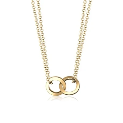 Image of Elli Women Genuine Jewellery Necklace Chain with Pendant Circle Geo Trend Bloggers Layer 925 Sterling Silver Gold Plated Length 40 cm
