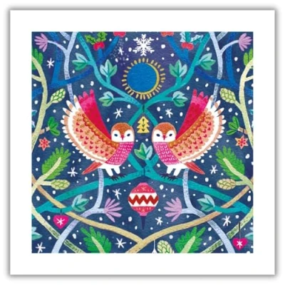 Image of Museums &amp; Galleries Christmas Cards Pack of 8 Festive Owls in Woolly Jumpers Eco Friendly Recyclable