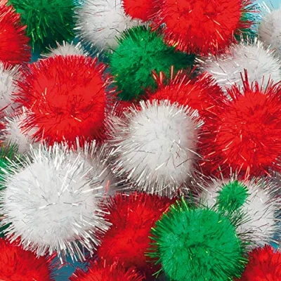 Image of Baker Ross Christmas Glitter Pom Poms Pack of 100, Craft Essentials for Arts and Crafts (EX797)
