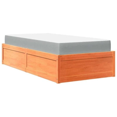 Image of vidaXL Bed with Mattress Wax Brown 90x200 cm Solid Wood Pine