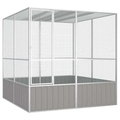 Image of vidaXL Large Galvanized Steel Bird Cage Grey Aviary House with Ventilated Mesh Design for Safe Playing