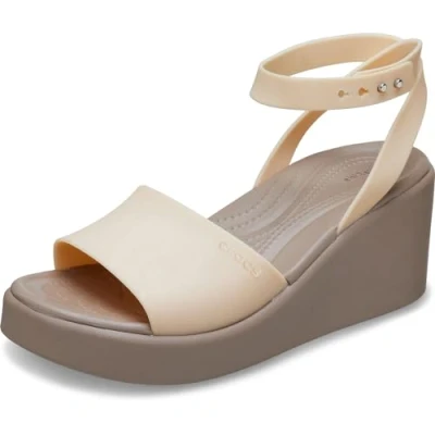 Image of Crocs Women&#039;s Brooklyn Ankle Strap Wedge Sandal, Shitake, 7 UK