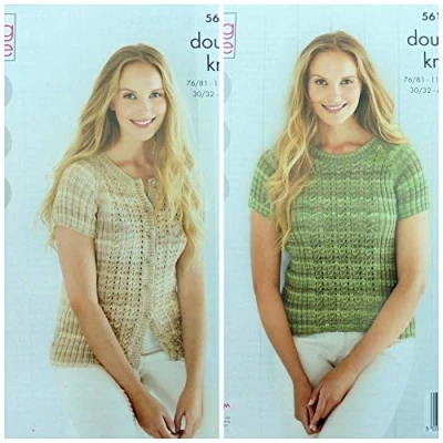 Image of Ladies Knitting Pattern Short Sleeve Lace Cardigan and Jumper in Island Beaches DK King Cole 5610