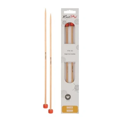 Image of KnitPro Basix Birch: Knitting Pins: Single Ended: 40cm x 4.00mm, Birchwood, Multi Colour, 4mm