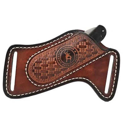 Image of TOURBON Leather Pocket Knife Sheath for Belt EDC Holster Penknife Tool Pouch Handmade Gift Men Brown