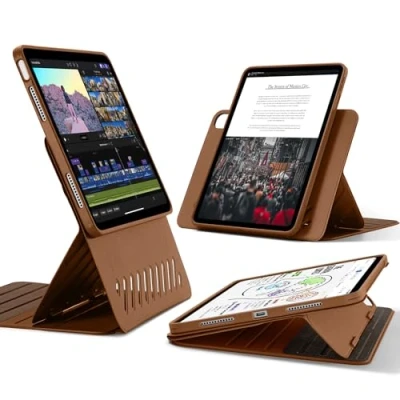 Image of ESR for iPad Air 13 inch Case, Rotating Case with Removable Magnetic Cover, Adjustable Portrait/Landscape Stand Raised Screen View, 9 Standing Angles, Shift Series, Brown