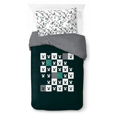 Image of Jay Franco Minecraft Creeper Checkered 100% Cotton Single Duvet Cover Set Includes 50 x 70cm Pillowcase