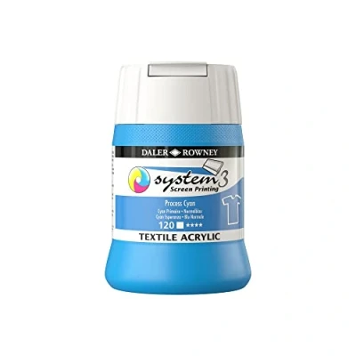Image of Daler Rowney System3 Textile Acrylic Screen Printing Ink, Plastic Pot, 8.45oz 250 ml, Process Cyan