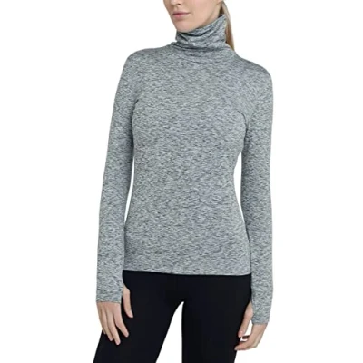 Image of TCA Women&#039;s Warm Up Long Sleeve Training Workout Funnel Neck Thermal Running Top with Thumbholes Quiet Shade Marl, XL