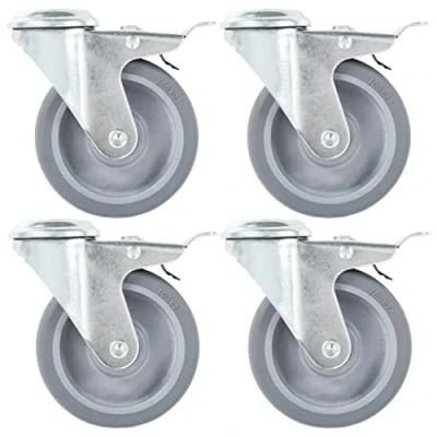 Image of vidaXL 16x Bolt Hole Swivel Casters with Double Brakes 100mm TPR Furniture Wheels for Workbench/Trolley, Grey