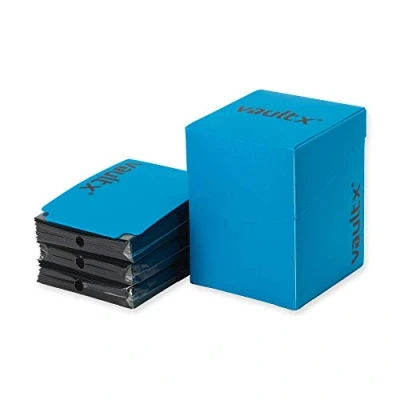 Image of Vault X Large Deck Box with Self Securing Lid and 150 Easy Shuffle Sleeves Spacious Portable Holder Fits Over 100 Sleeved Cards PVC Free (Blue)