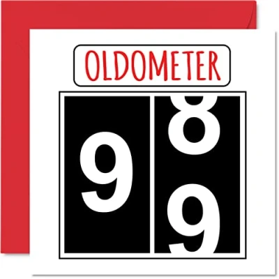 Image of Fun 99th Birthday Cards for Men Woman Oldometer Happy Card Great Grandad Grandpa Nanny Grandma Nan Gran Granny Dad Mum, 145mm x Greeting Cards,