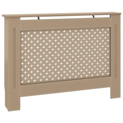 Image of vidaXL MDF Radiator Cover: Stylish &amp; Practical Living Room Decor, with Honeycomb/Cross Design and Extra Shelf Space, Brown, Dimensions 112x19x81 cm