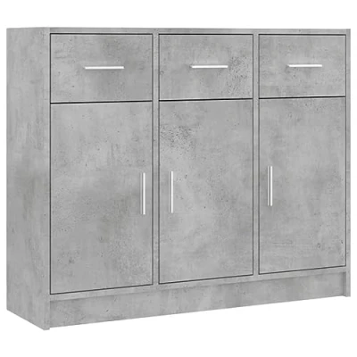 Image of vidaXL Concrete Grey Sideboard: Engineered Wood Storage Cabinet with Ample Space, Perfect for Living Room or Office