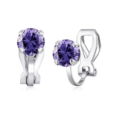 Image of Philip Jones February (Amethyst) Birthstone Clip On Earrings Created with Zircondia® Crystals