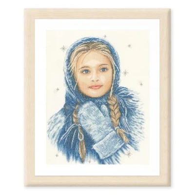 Image of Lanarte Counted Cross Stitch Kit Winter Girl (Linen), Fabric, Assorted, 32 x 22.5 2 cm