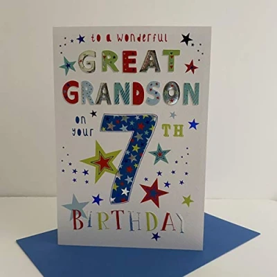 Image of ICG Wonderful Great Grandson 7 Today Age Birthday Card Stars