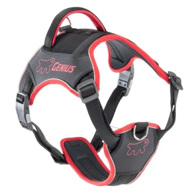 Image of Ferplast Large Size Dog Harness GENIUS, Reflective, Breathable, Adjustable, Quick Release Magnetic Closure, Harness, Soft Padding, Red