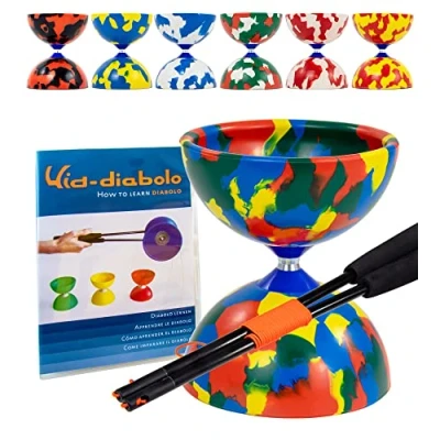 Image of Juggle Dream Jester Diabolo Set Fixed Axle Professional with Super Glass Handsticks, Online Learning Video Juggling Toy (Multicolor)