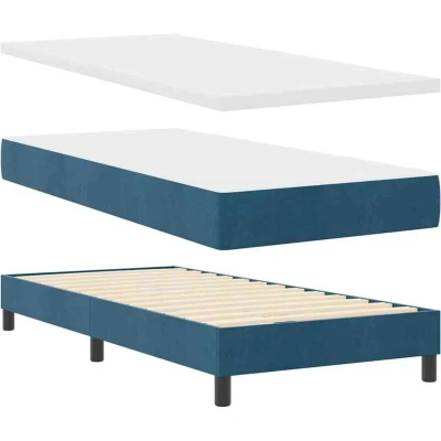 Image of Box Spring Bed with Mattress Dark Blue 100x200 cm Velvet Vidaxl
