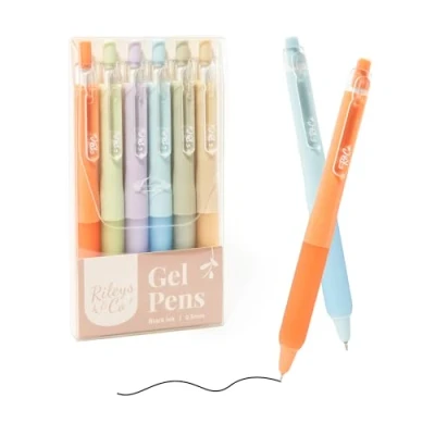 Image of Rileys &amp; Co. Aesthetic Gel Pens for Writing 6 Pack, Black Pens, Fine Point 0.5 mm Smudge Proof Cute Tip Writing, Journaling