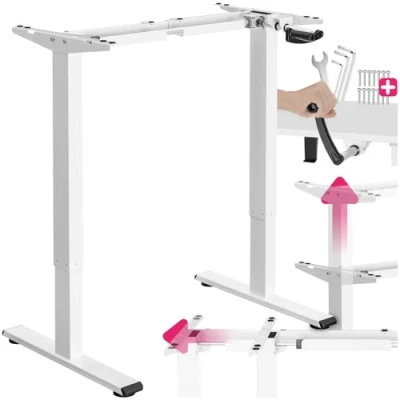 Image of TecTake® Height Adjustable Standing Desk Frame with Hand Crank, Width for Different Desktops, Stable Steel Floor Protecting Feet, Easy Setup Ideal Home &amp; Office Black