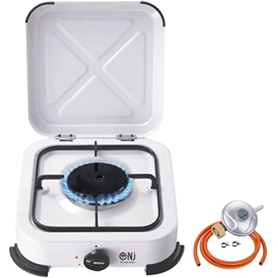 Image of NJ 01 Camping Gas Stove Portable Single Burner Cooker Hob with Lid for Outdoor LPG 2.2 kW (Butane 29mbar Screw on)