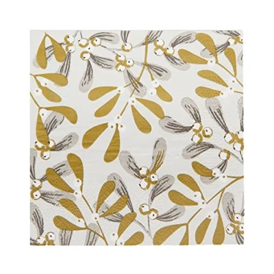 Image of Talking Tables Pack of 20 Silver and Gold Mistletoe Christmas Napkins Paper Serviettes for Xmas, Boxing Day, Winter Dinner Party, Decoupage, BC Mist Napkin V2,White,33 x 33 cm
