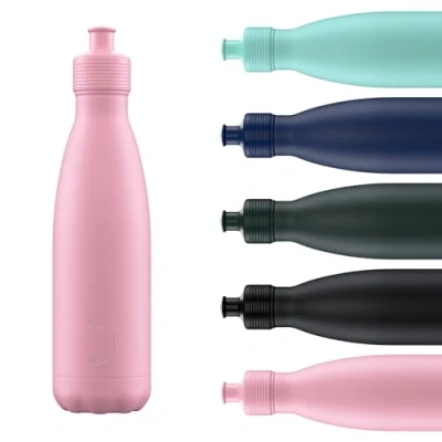 Image of Chilly&#039;s Original Sports Bottles BPA Free Stainless Steel Reusable Water Bottle Keeps Cold, Double Walled, Vacuum Insulated Dishwasher Safe Lid 500ml Pastel Pink