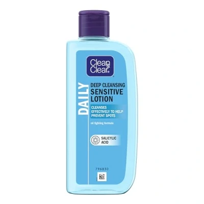 Image of Clean &amp; Clear Deep Cleansing Lotion for Sensitive Skin (1x 200ml), Daily and Facial Cleanser with Salicylic Acid to Deeply Clean, Remove Dirt Oil, Help Prevent Spots