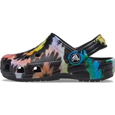 Image of Crocs Unisex Kids Classic Tie dye Clog K Clogs, Black, 4 UK Child