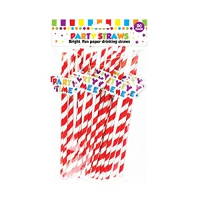 Image of 20 x Novelty Fun Party Time Paper Straws Striped Design Ware Parties Christmas