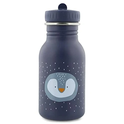 Image of Trixie Drinking Bottle Mr. Penguin 350ml Stainless Steel Water for Kids Dark Blue Leakproof Eco Friendly and BPA Free