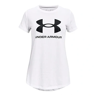 Image of Under Armour Girl&#039;s UA G Sportstyle Logo SS, Super Soft T Shirt for Training and Fitness, Fast Drying Sports Top with Logo, Graphic Girls