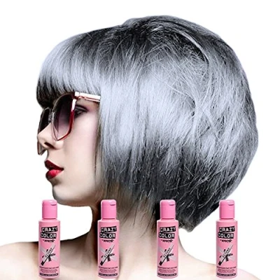 Image of Crazy Color Semi Permanent Hair Cream 4 Bottles of Silver 100 ml