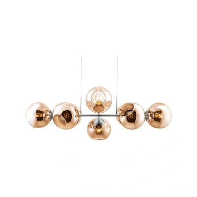 Image of Pilar Bar Pendant Ceiling Light Nickel Matt Amber Glass Shade 8x E27
