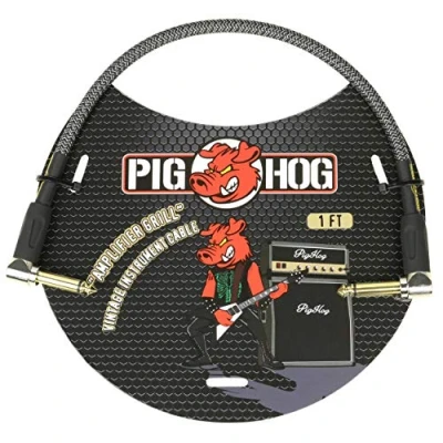 Image of Pig Hog PCH1AGR Amplifier Grill Right Angle 1/4&quot; to Instrument Patch Cable, 1 ft.