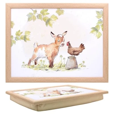 Image of The Leonardo Collection Paper Shed Design Goat &amp; Hen Laptray With Bean Bag for Serving Dishes Lovely Lap Trays Eating on Dinner or Breatfast Newly Designed Food