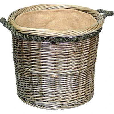 Image of Medium Antique Wash Round Rope Handled Log Basket