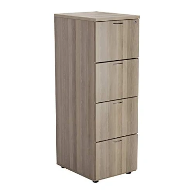 Image of Office Hippo Heavy Duty Filing Cabinet, Robust File Cabinet with Anti Tilt Mechanism, Lockable Storage for A4 or Foolscap Grey Oak, 4 Drawer