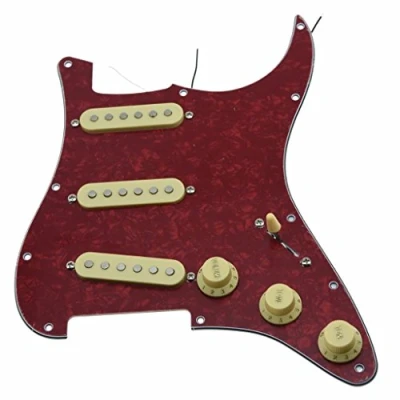 Image of Dopro Custom Loaded Strat SSS Pickguard Prewired ST With Ceramic Pickups for USA/Mexican Fender Red Pearl Cream Covers and Knobs